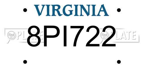 8PI722 Virginia License Plate