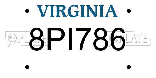 8PI786 Virginia License Plate