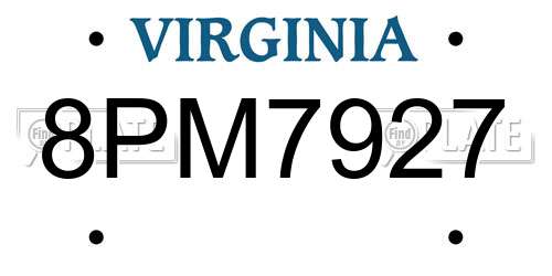 8PM7927 Virginia License Plate