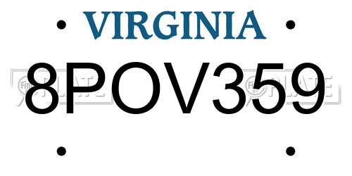 8POV359 Virginia License Plate