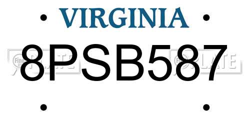 8PSB587 Virginia License Plate
