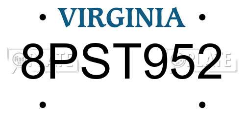 8PST952 Virginia License Plate