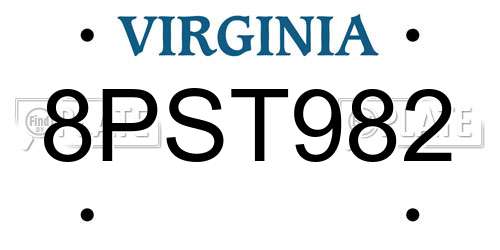 8PST982 Virginia License Plate
