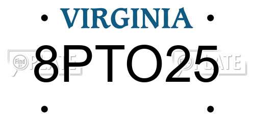 8PTO25 Virginia License Plate