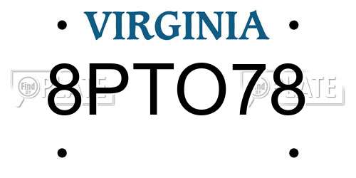 8PTO78 Virginia License Plate