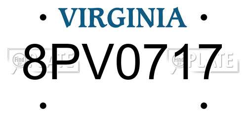 8PV0717 Virginia License Plate