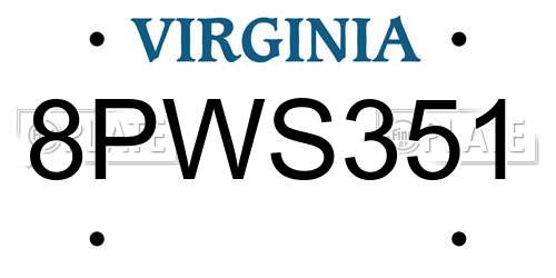 8PWS351 Virginia License Plate
