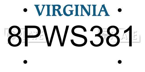 8PWS381 Virginia License Plate