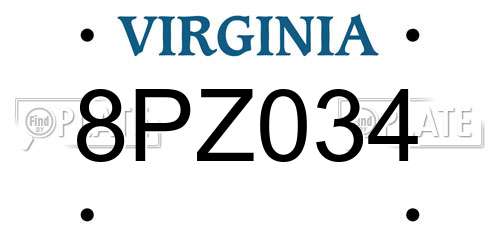 8PZ034 Virginia License Plate