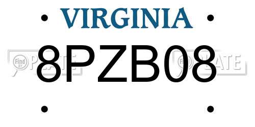 8PZB08 Virginia License Plate