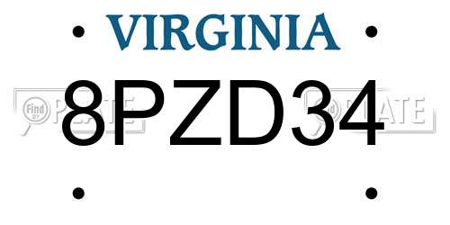 8PZD34 Virginia License Plate