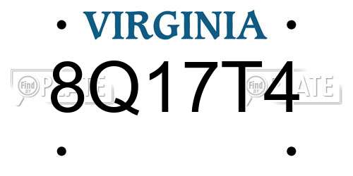 8Q17T4 Virginia License Plate