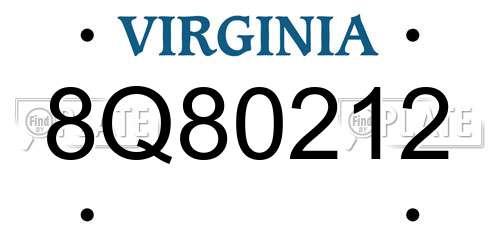 8Q80212 Virginia License Plate
