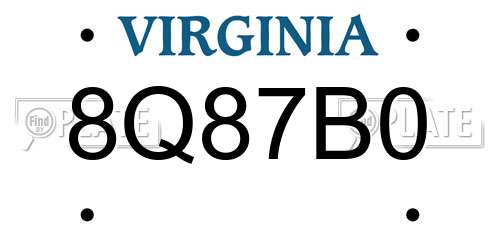 8Q87B0 Virginia License Plate