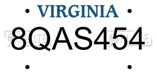 8QAS454 Virginia License Plate