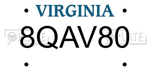 8QAV80 Virginia License Plate