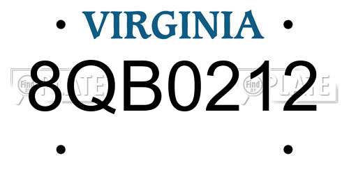 8QB0212 Virginia License Plate