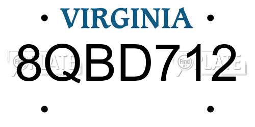 8QBD712 Virginia License Plate