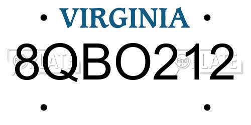 8QBO212 Virginia License Plate