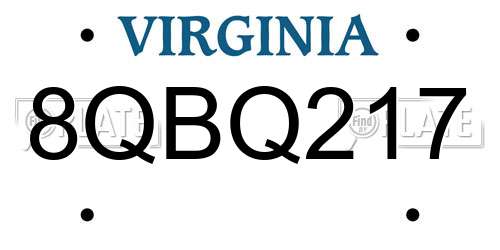 8QBQ217 Virginia License Plate