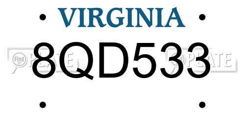 8QD533 Virginia License Plate