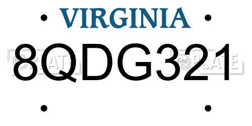 8QDG321 Virginia License Plate