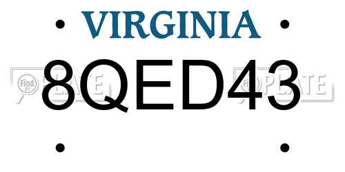 8QED43 Virginia License Plate