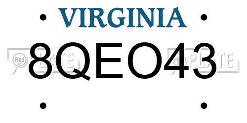 8QEO43 Virginia License Plate