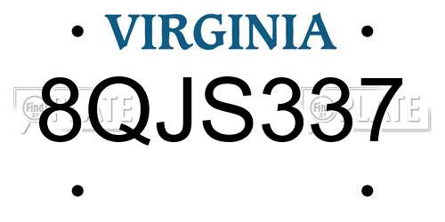 8QJS337 Virginia License Plate