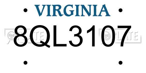 8QL3107 Virginia License Plate