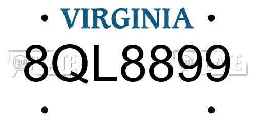 8QL8899 Virginia License Plate