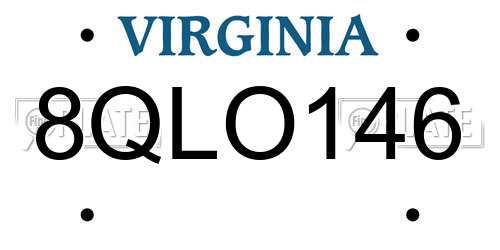 8QLO146 Virginia License Plate