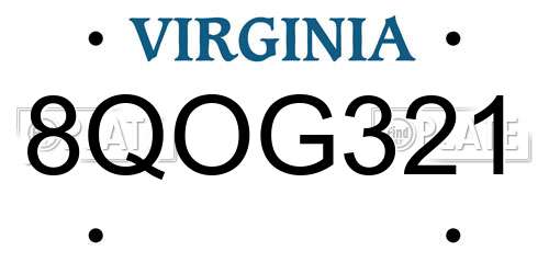 8QOG321 Virginia License Plate