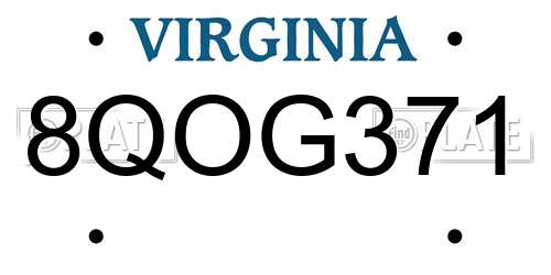 8QOG371 Virginia License Plate