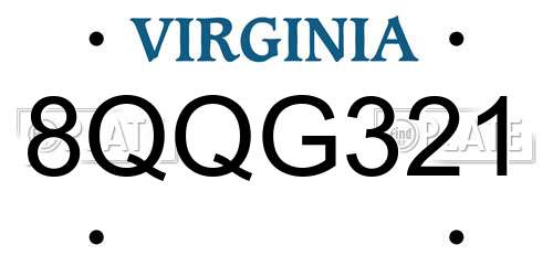 8QQG321 Virginia License Plate