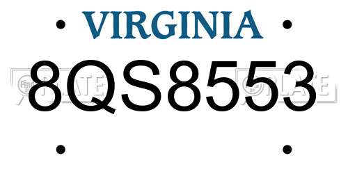 8QS8553 Virginia License Plate