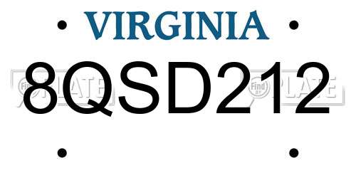 8QSD212 Virginia License Plate