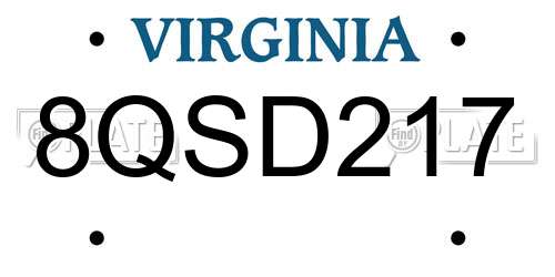 8QSD217 Virginia License Plate