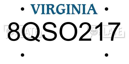 8QSO217 Virginia License Plate