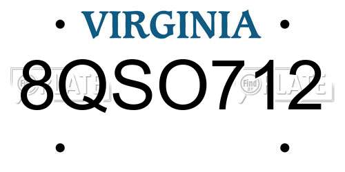 8QSO712 Virginia License Plate
