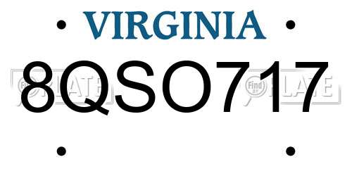8QSO717 Virginia License Plate