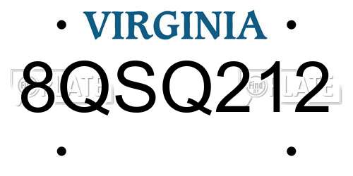 8QSQ212 Virginia License Plate