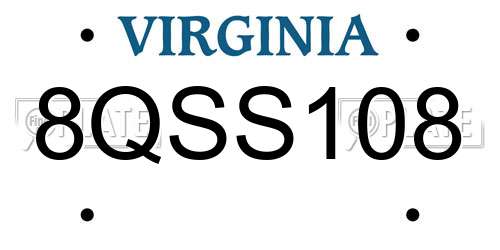 8QSS108 Virginia License Plate