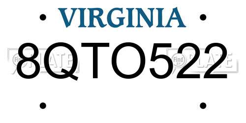 8QTO522 Virginia License Plate