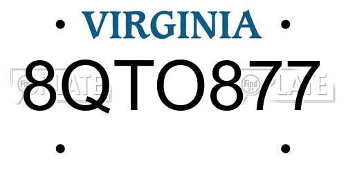 8QTO877 Virginia License Plate