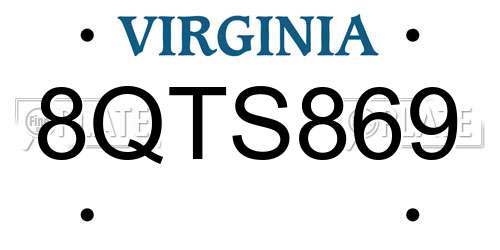 8QTS869 Virginia License Plate