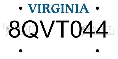 8QVT044 Virginia License Plate