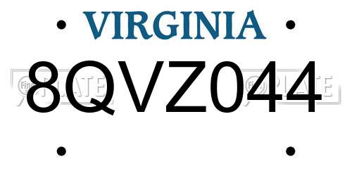 8QVZ044 Virginia License Plate