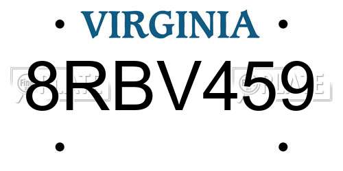 8RBV459 Virginia License Plate