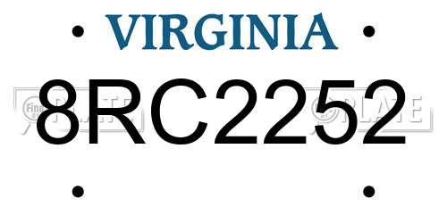 8RC2252 Virginia License Plate